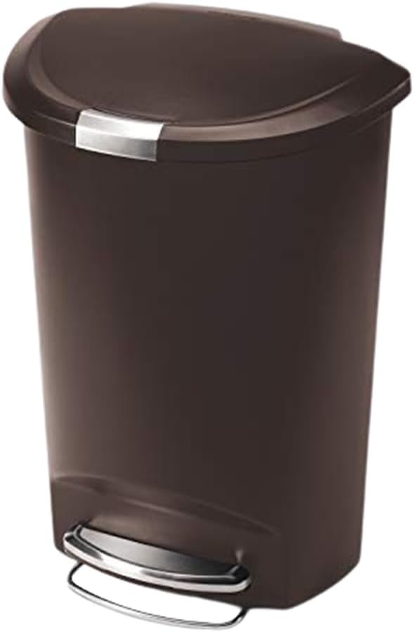 simplehuman 50 Liter / 13 Gallon Semi-Round Kitchen Step Trash Can with Secure Slide Lock, Black Plastic