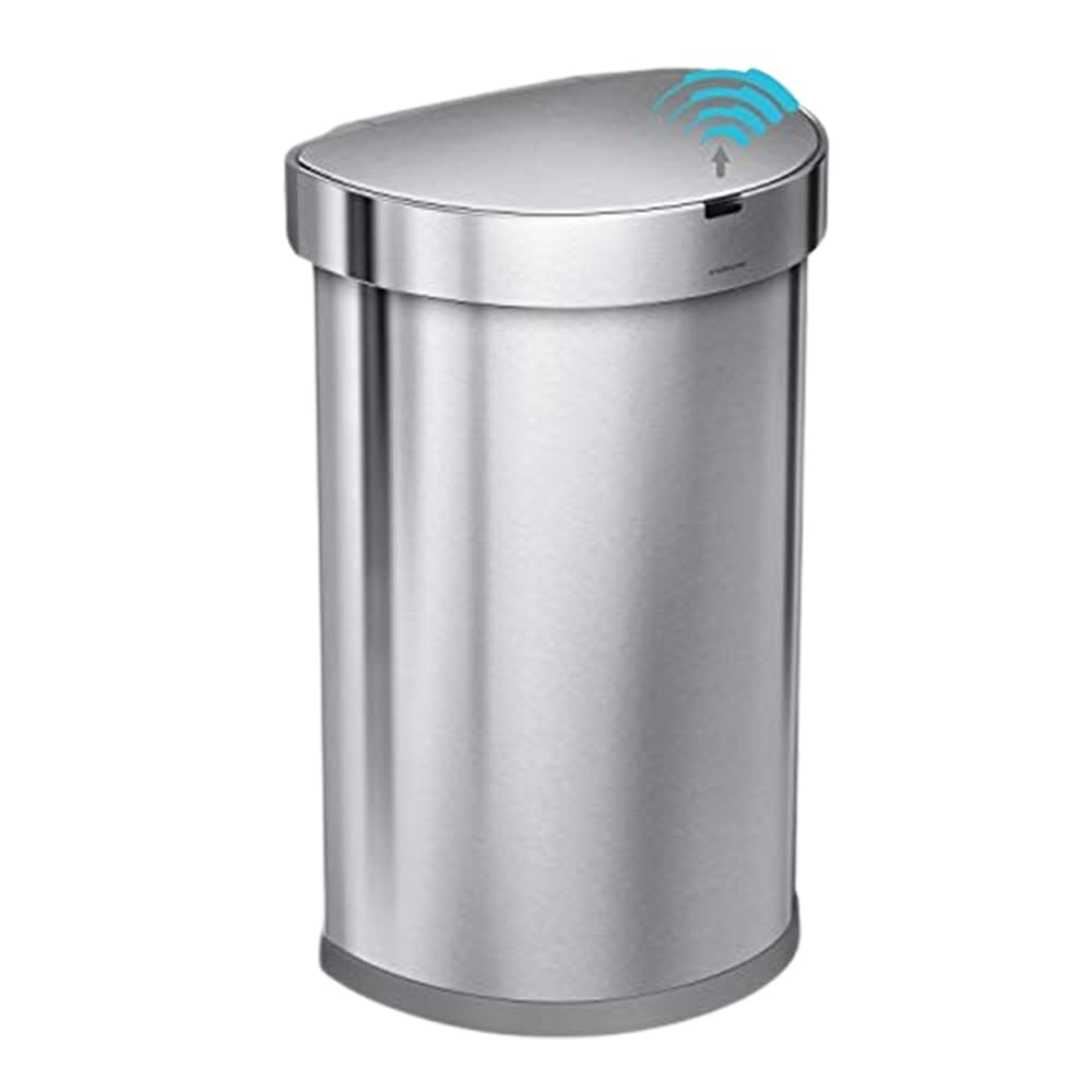 simplehuman 45 Liter/ 12 Gallon Semi-Round Hands-Free Step Trash Can, Brushed