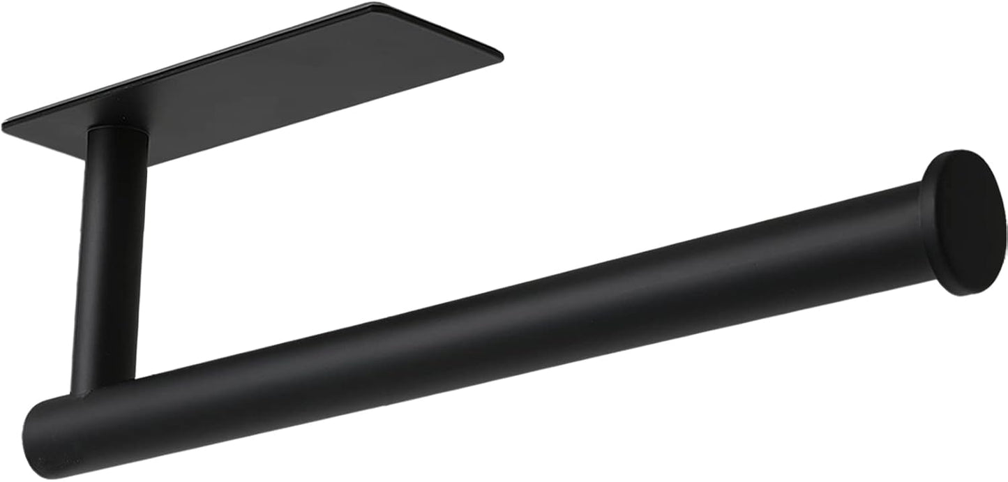 theaoo 2 Packs Paper Towel Holder - Under Cabinet Paper Towel Holder for Kitchen, Adhesive Paper Towel Roll Rack for Bathroom Towel, Wall Mounted Matte Black Paper Towel Rack, SUS304 Stainless Steel