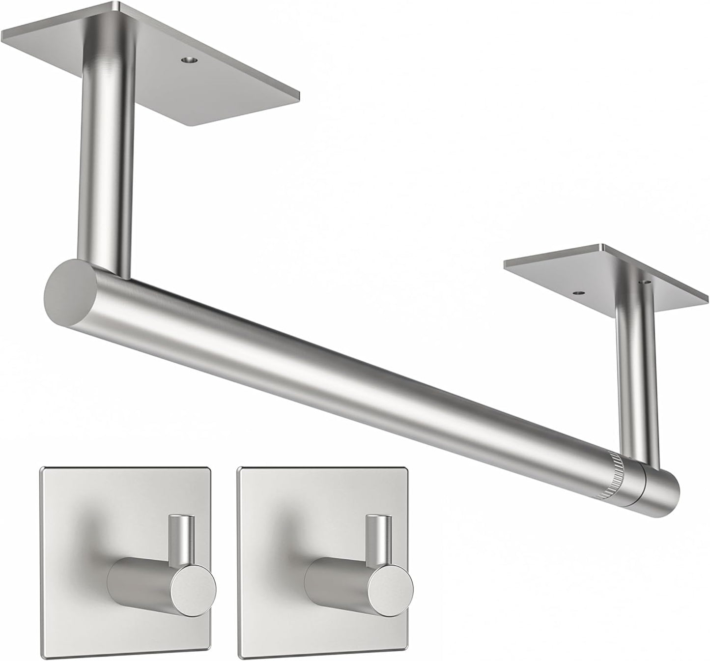 Paper Towel Holder Under Cabinet, Self Adhesive or Wall Mounted SUS304 Stainless Steel Paper Towel Holder for Kitchen, Bathroom, Farmhouse, Barbecue and Laundry (Silver)