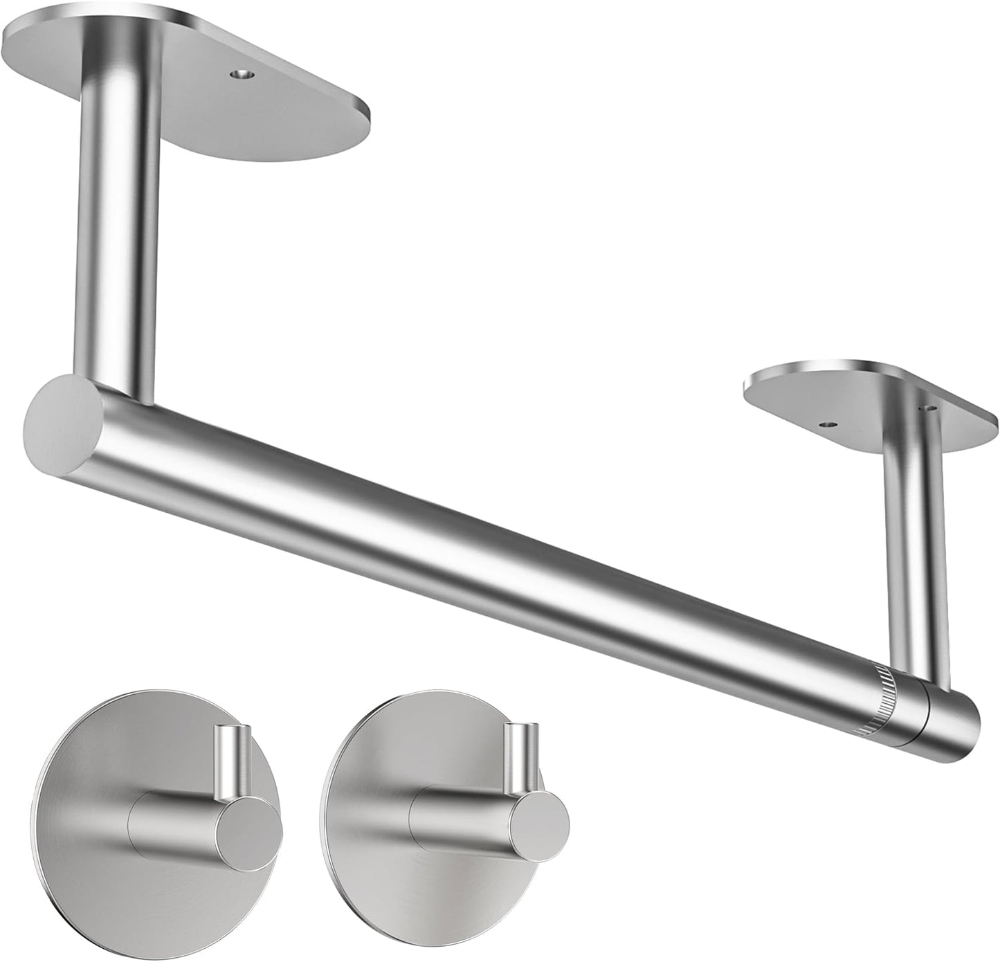 Paper Towel Holder Under Cabinet, Self Adhesive or Wall Mounted SUS304 Stainless Steel Paper Towel Holder for Kitchen, Bathroom, Farmhouse, Barbecue and Laundry (Silver)