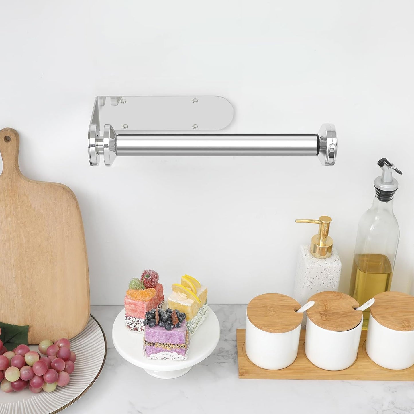 theaoo Paper Towel Holder Under Cabinet, One-Handed Tear Wall Mount Paper Towel Holder Dispenser with Damping Function for Kitchen Organization, Stainless Steel, Self-Adhesive or Drill mounting,Silver