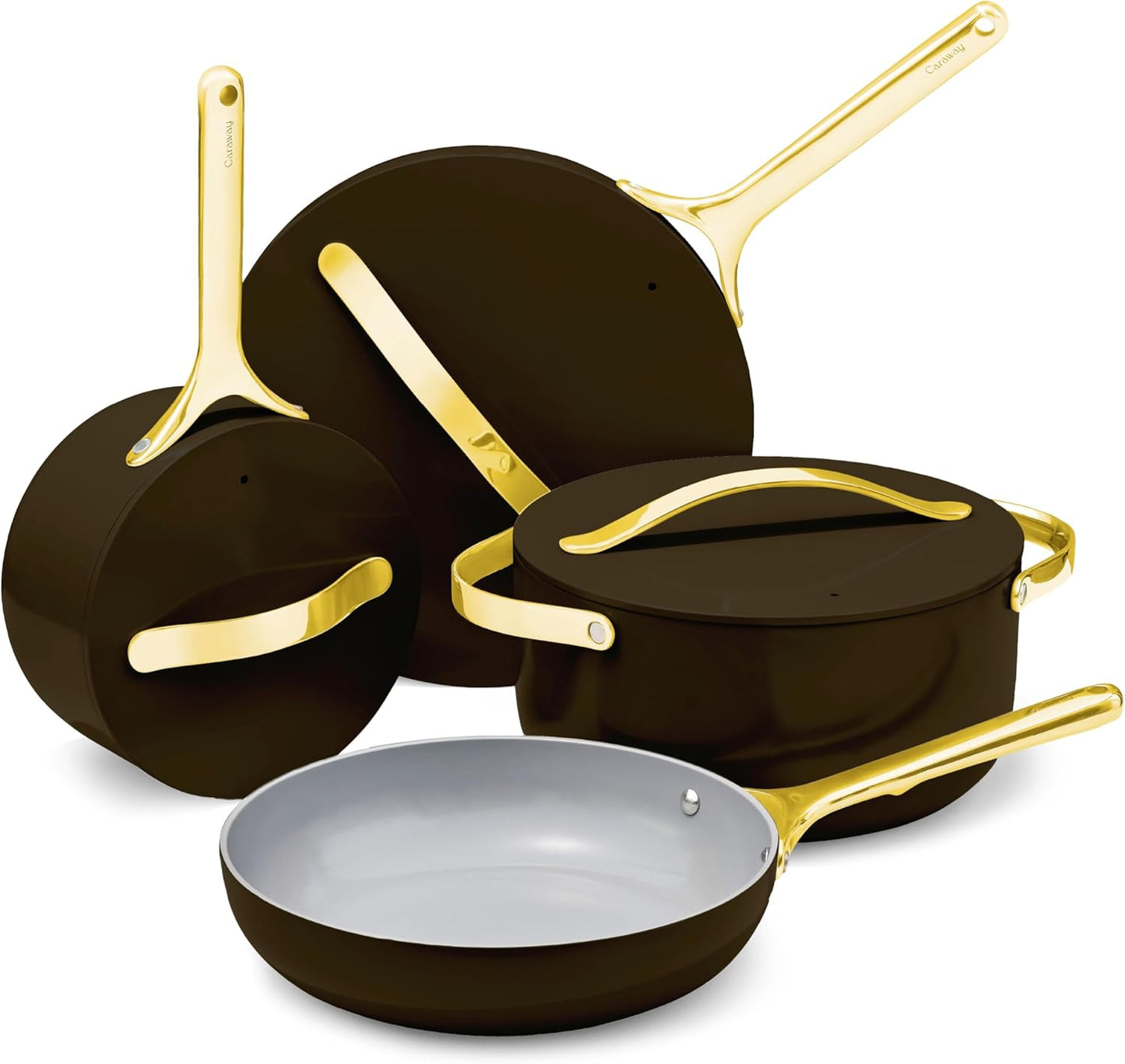Caraway Nonstick Ceramic Cookware Set (12 Piece) Pots, Pans, Lids and Kitchen Storage - Non Toxic - Oven Safe & Compatible with All Stovetops - Sage