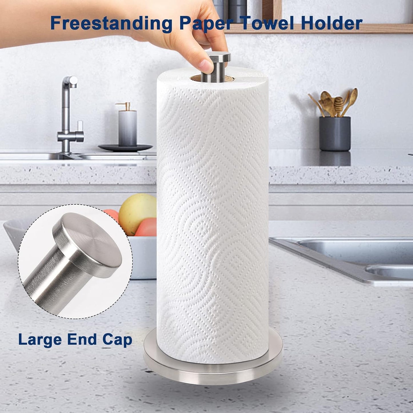NearMoon Standing Paper Towel Holder, Kitchen Paper Towel Tissue Holder- for Bathroom Countertop, Standard or Jumbo-Sized Roll Paper (with Stainless Steel Base, Brushed Nickel)