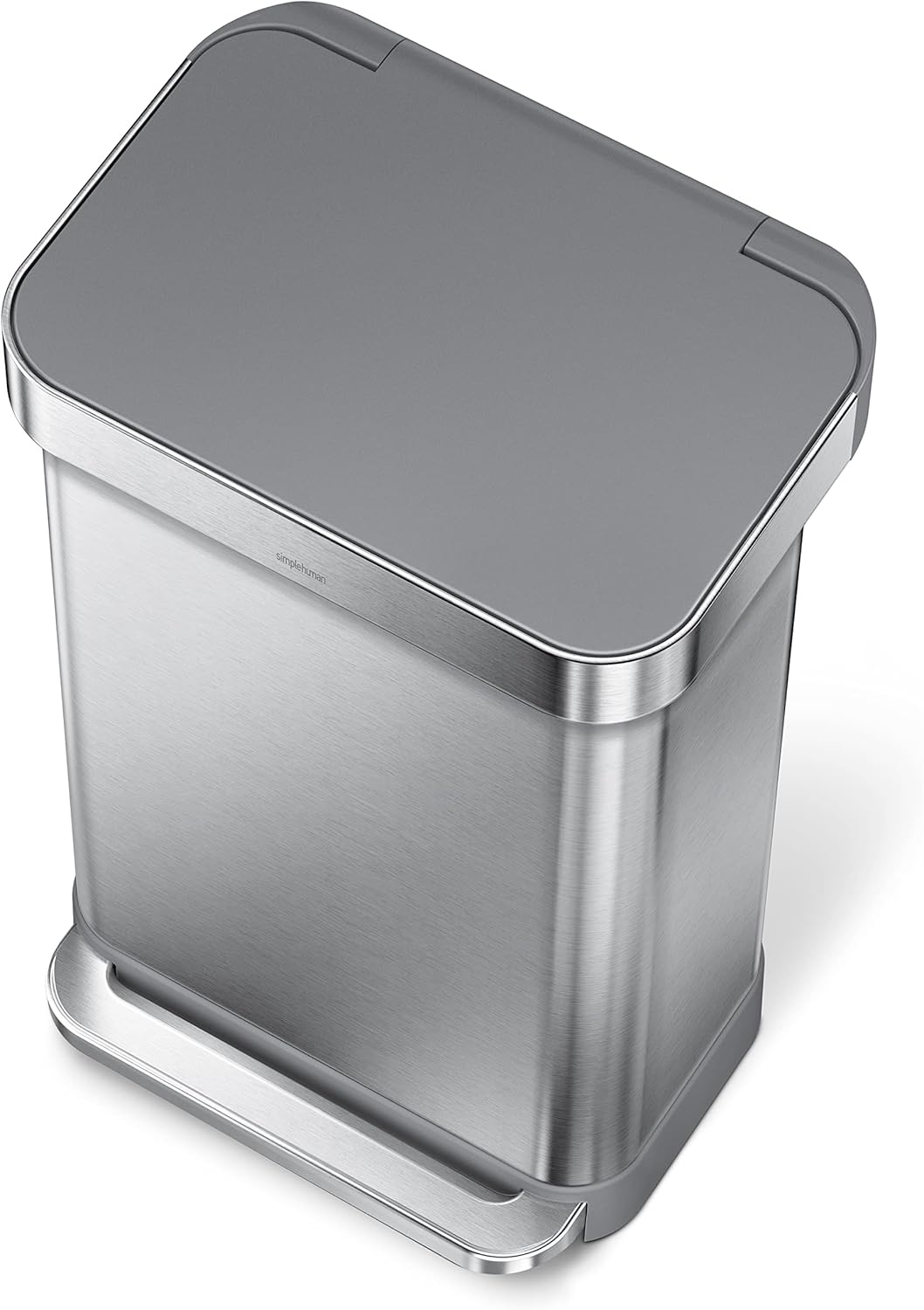 simplehuman 45 Liter / 12 Gallon Liter Rectangular Hands-Free Kitchen Step Trash Can with Soft-Close Lid, Brushed Stainless Steel with Plastic Lid