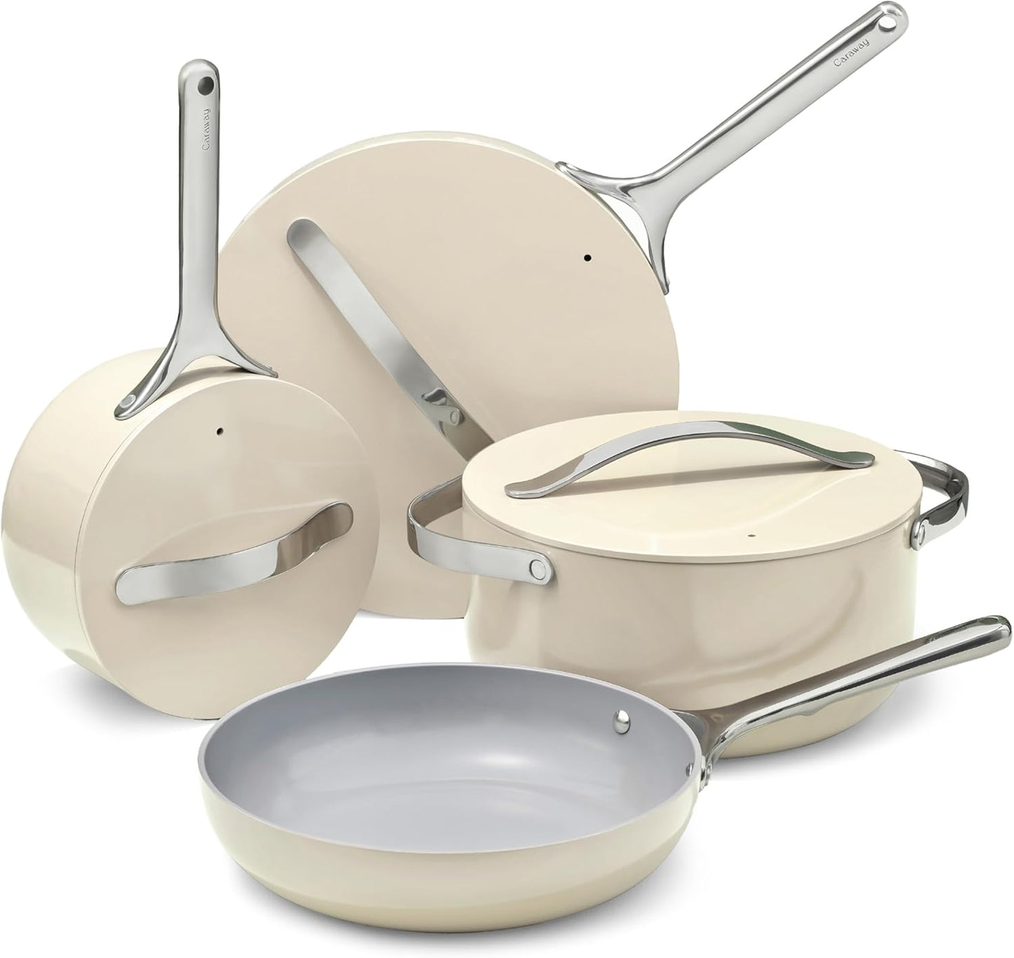 Caraway Nonstick Ceramic Cookware Set (12 Piece) Pots, Pans, Lids and Kitchen Storage - Non Toxic - Oven Safe & Compatible with All Stovetops - Sage