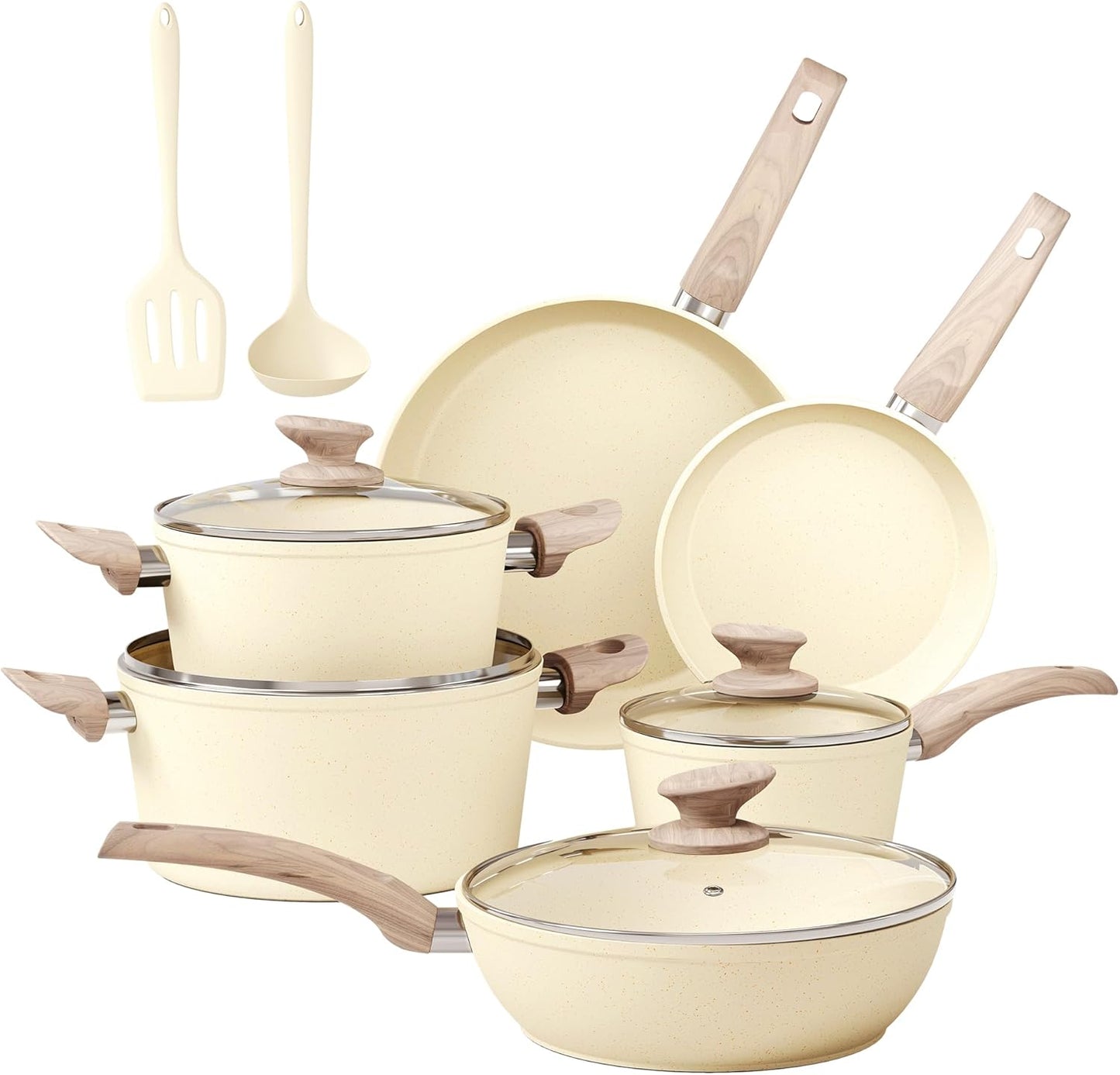 MAISON ARTS Pots and Pans Set Non Stick, 12 Piece Green Granite Kitchen Cookware Induction Compatible, Pot and Pan Sets for Cooking Nonstick