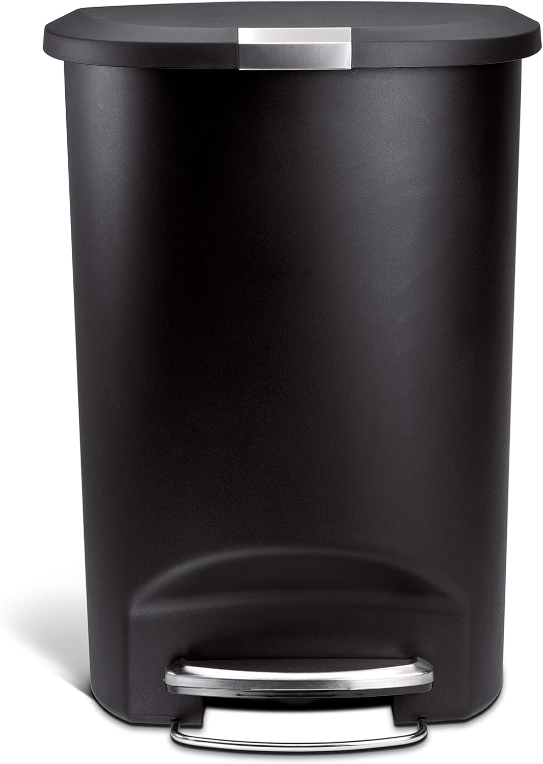simplehuman 50 Liter / 13 Gallon Semi-Round Kitchen Step Trash Can with Secure Slide Lock, Black Plastic