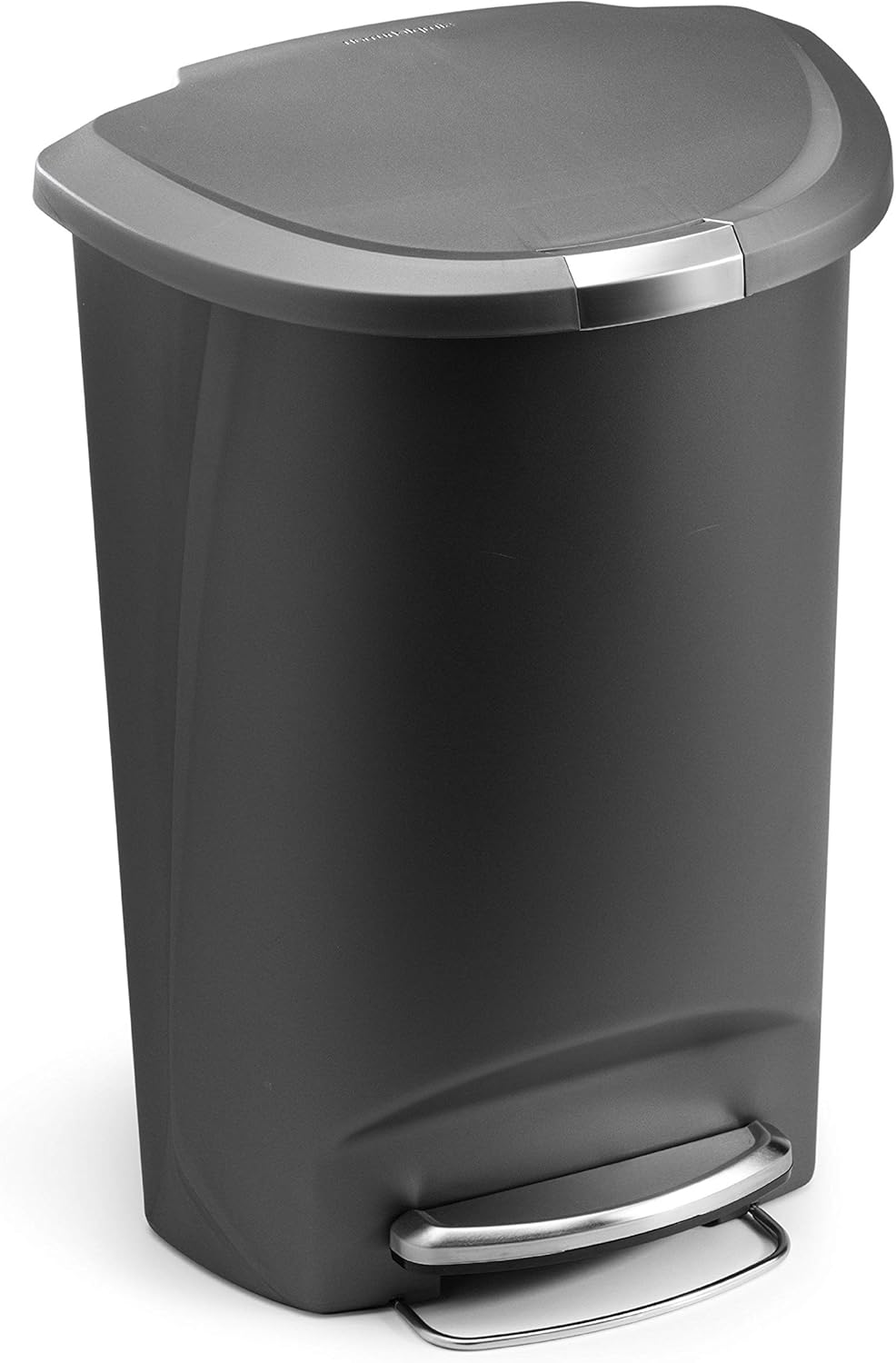 simplehuman 50 Liter / 13 Gallon Semi-Round Kitchen Step Trash Can with Secure Slide Lock, Black Plastic