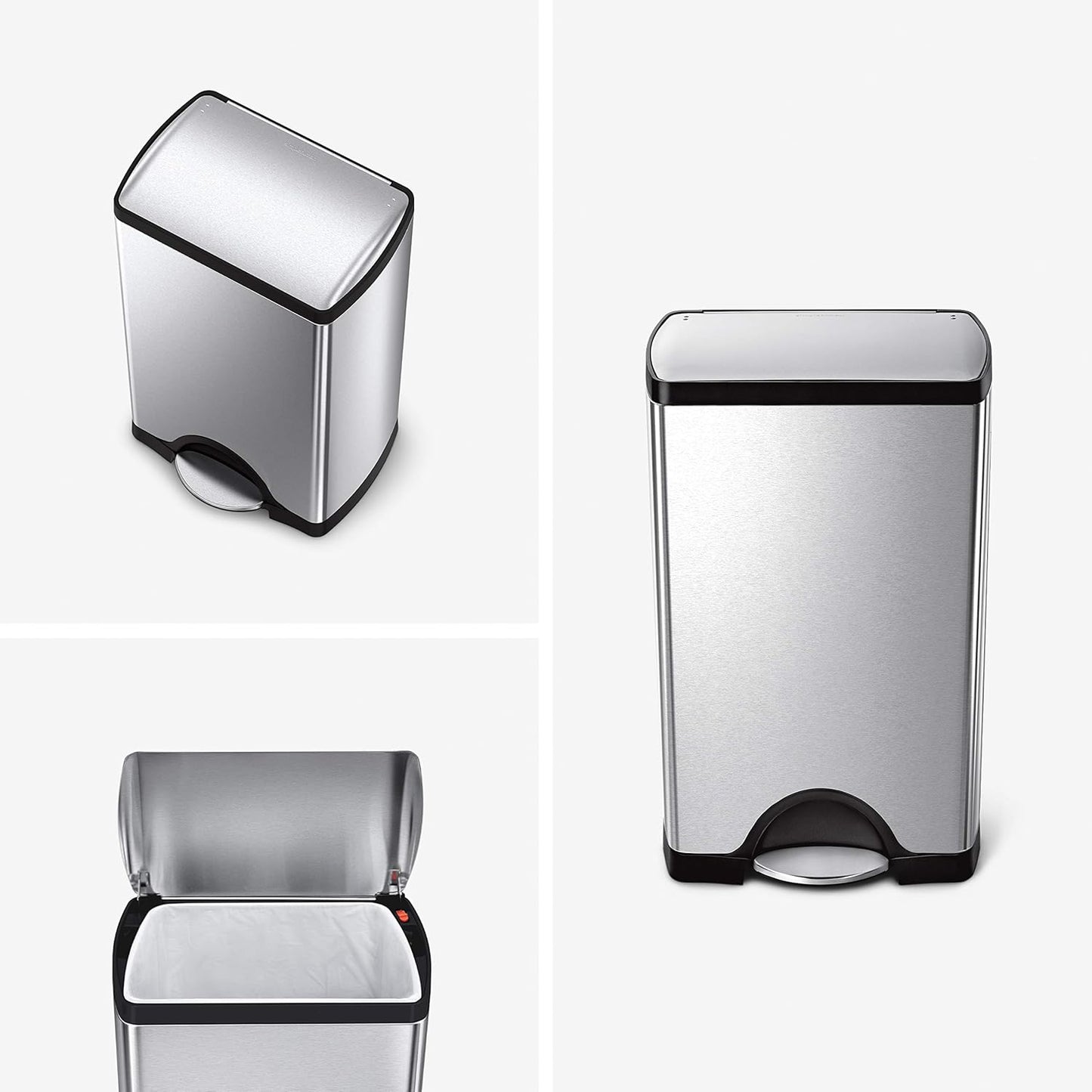 simplehuman 38 Liter / 10 Gallon Rectangular Kitchen Step Trash Can, Brushed Stainless Steel