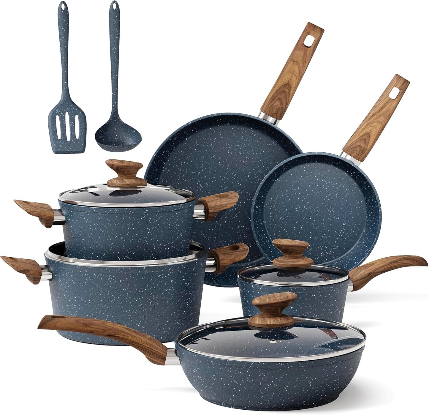 MAISON ARTS Pots and Pans Set Non Stick, 12 Piece Green Granite Kitchen Cookware Induction Compatible, Pot and Pan Sets for Cooking Nonstick