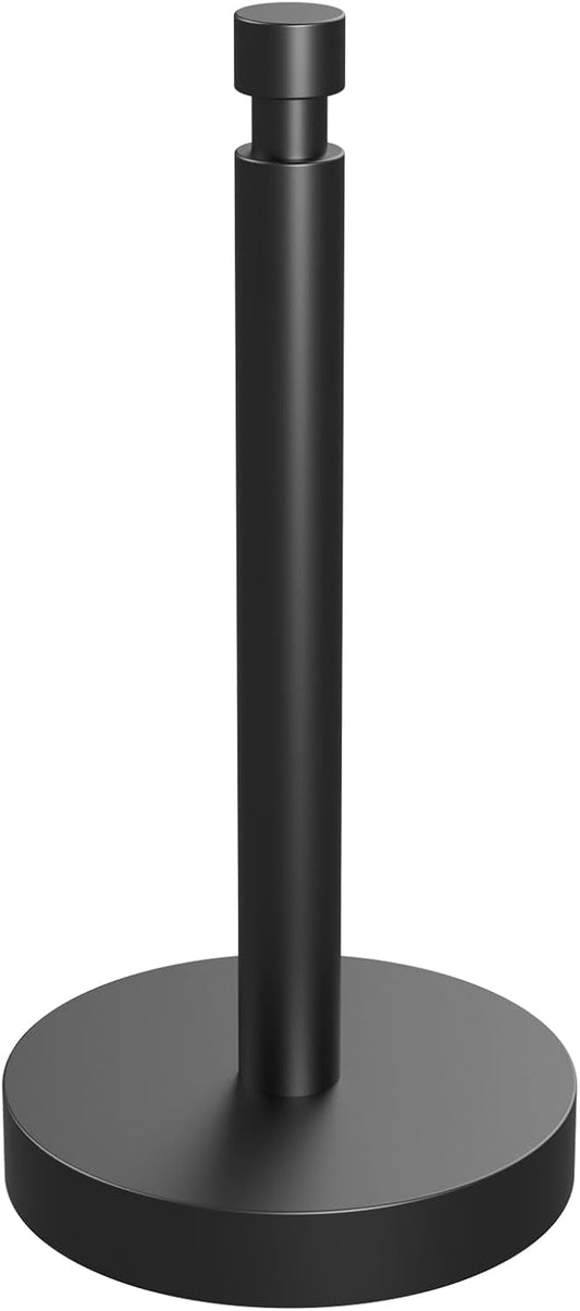 Paper Towel Holder Countertop, Black Paper Towel Holder with Weighted Base Non Slip, Standing Paper Towel Roll Holder for Kitchen Bathroom, Easy One-Handed Operation, Stainles Steel (Black)