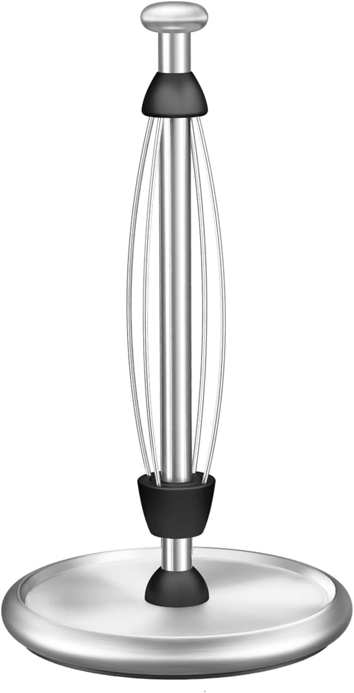 VEHHE Paper Towel Holder Countertop with Weighted Base, One-Handed Tear Paper Towel Holder with Damping Function and EVA Non-Slip Pad for Bathroom and Kitchen