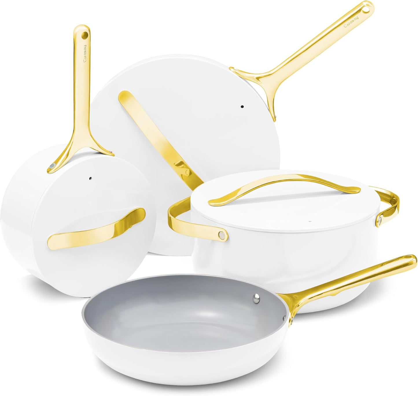 Caraway Nonstick Ceramic Cookware Set (12 Piece) Pots, Pans, Lids and Kitchen Storage - Non Toxic - Oven Safe & Compatible with All Stovetops - Sage