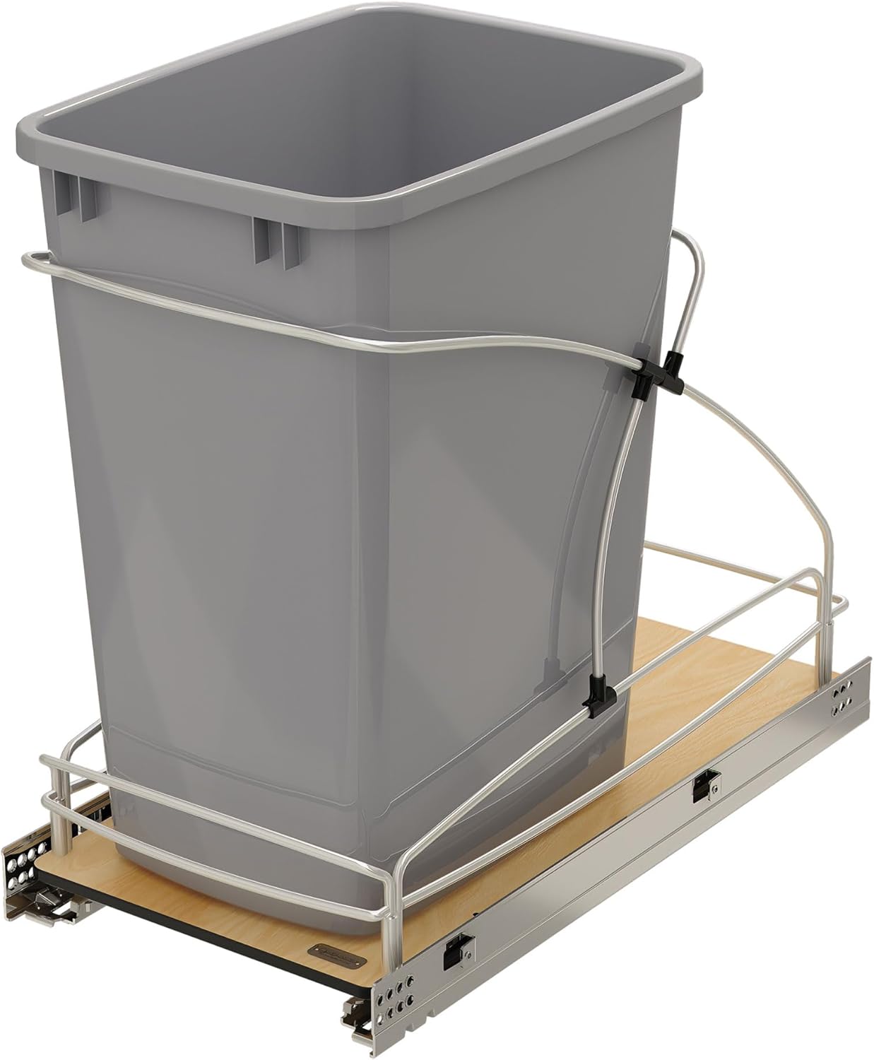 Rev-A-Shelf Steel Bottom Mount Double 35 Quart 8.75 Gallon Waste Bin Trash Container for Under Kitchen Cabinet with Soft Close, Gray, 54WC-1835SC-17-1