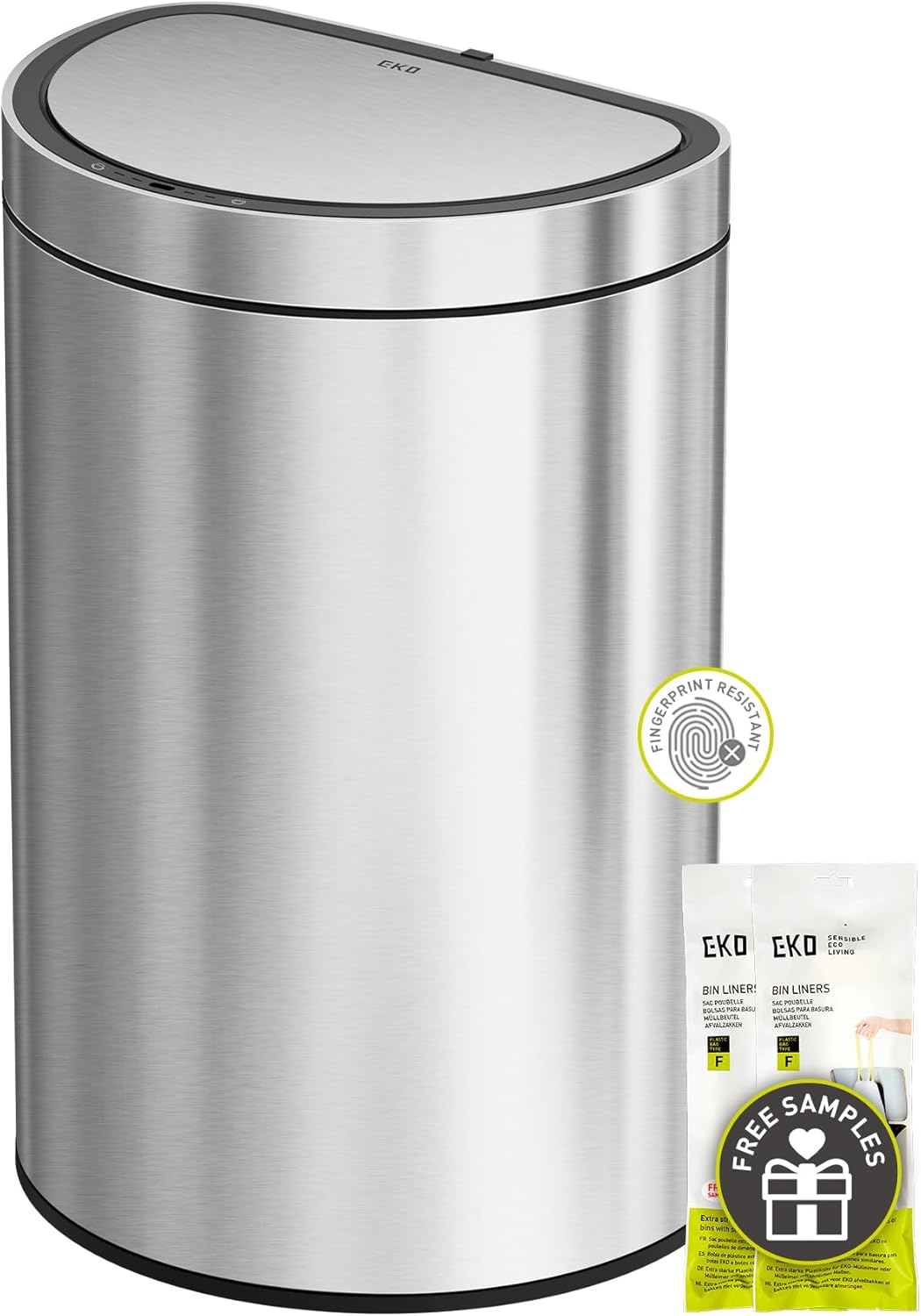 EKO Mirage-T 50 Liter / 13.2 Gallon Touchless Rectangular Motion Sensor Trash Can, Brushed Stainless Steel Finish (Matte Black)