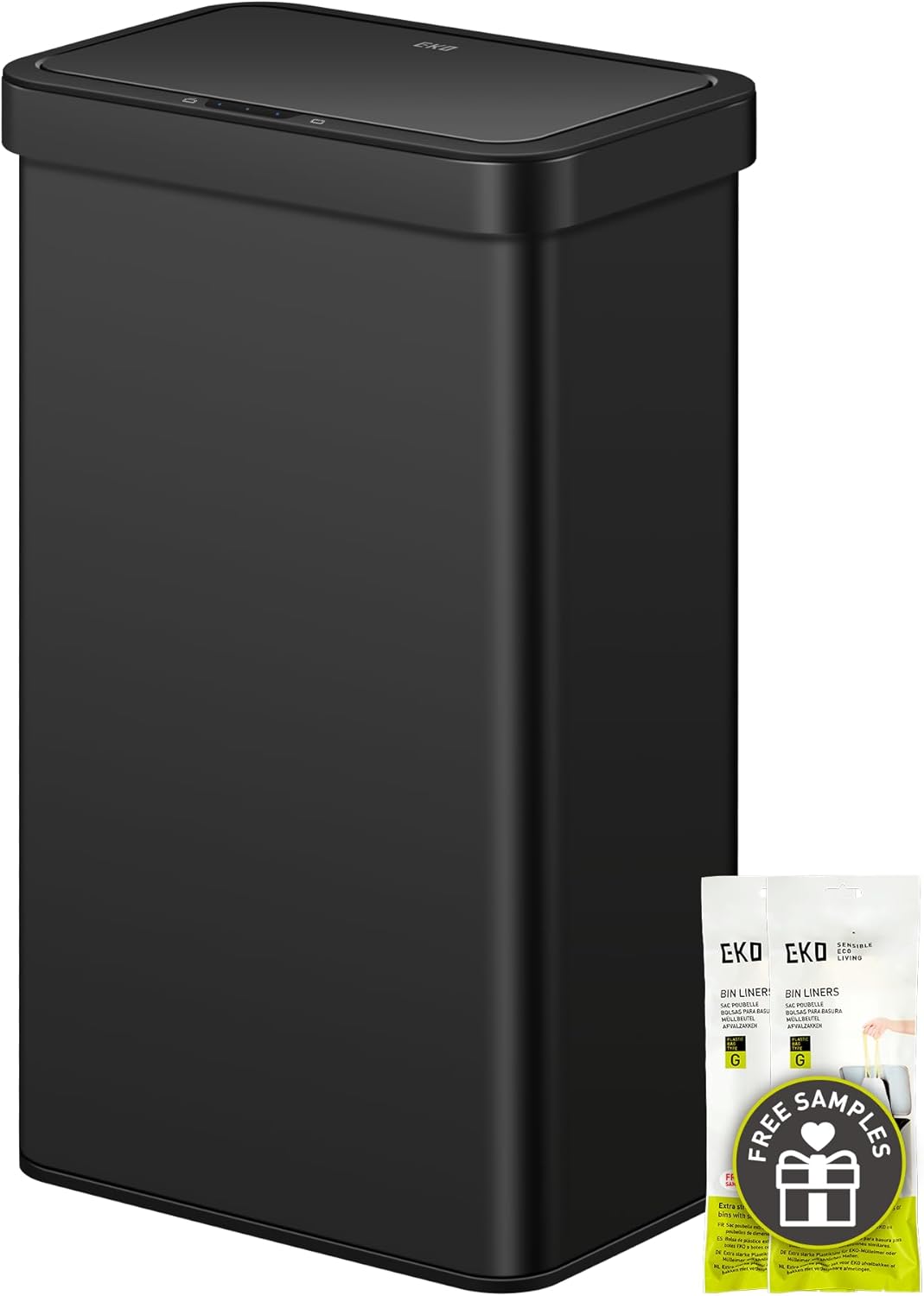EKO Mirage-T 50 Liter / 13.2 Gallon Touchless Rectangular Motion Sensor Trash Can, Brushed Stainless Steel Finish (Matte Black)