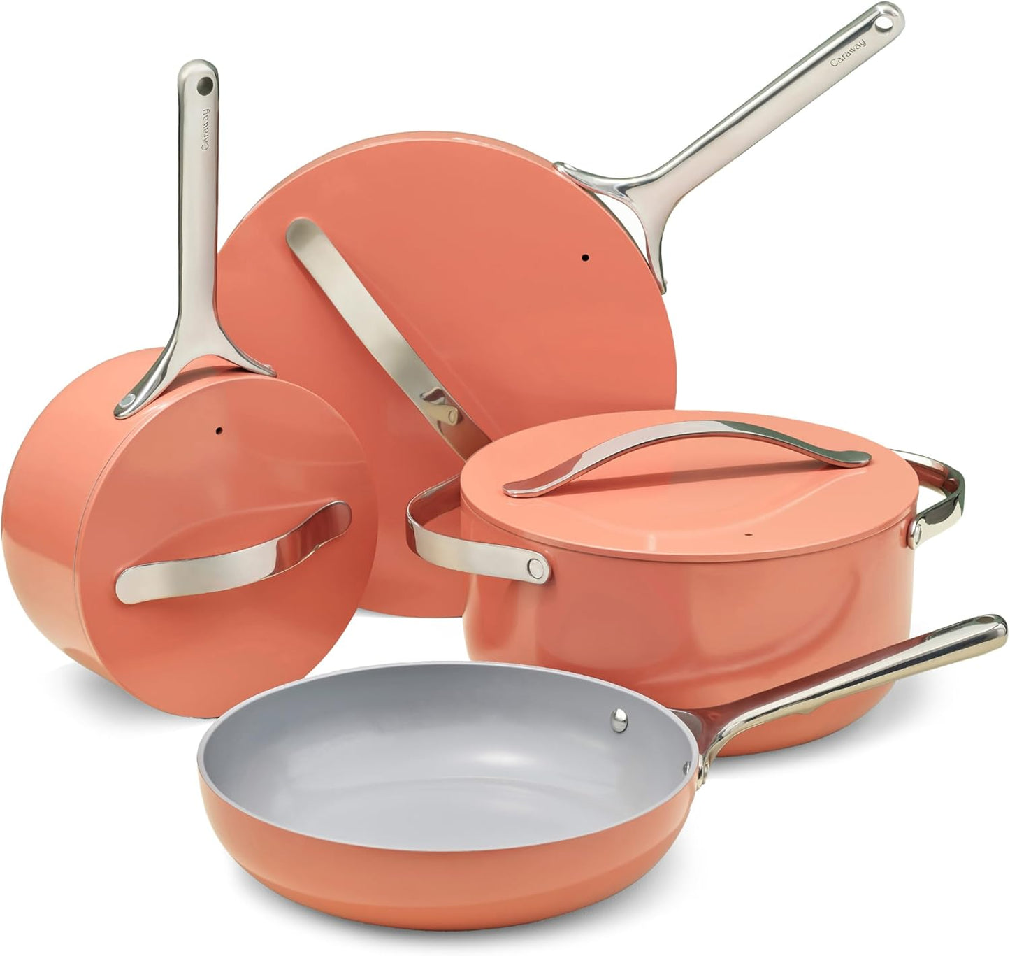 Caraway Nonstick Ceramic Cookware Set (12 Piece) Pots, Pans, Lids and Kitchen Storage - Non Toxic - Oven Safe & Compatible with All Stovetops - Sage