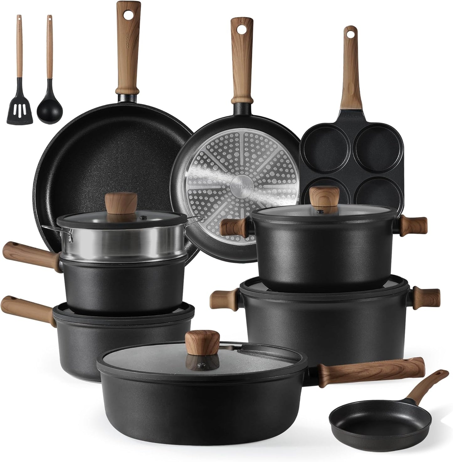 CAROTE Nonstick Pots and Pans, Induction Cookware Set 16pcs Kitchen Cooking Sets, Pot and Pan Non Stick w/Frying pan (PFOS, PFOA Free)
