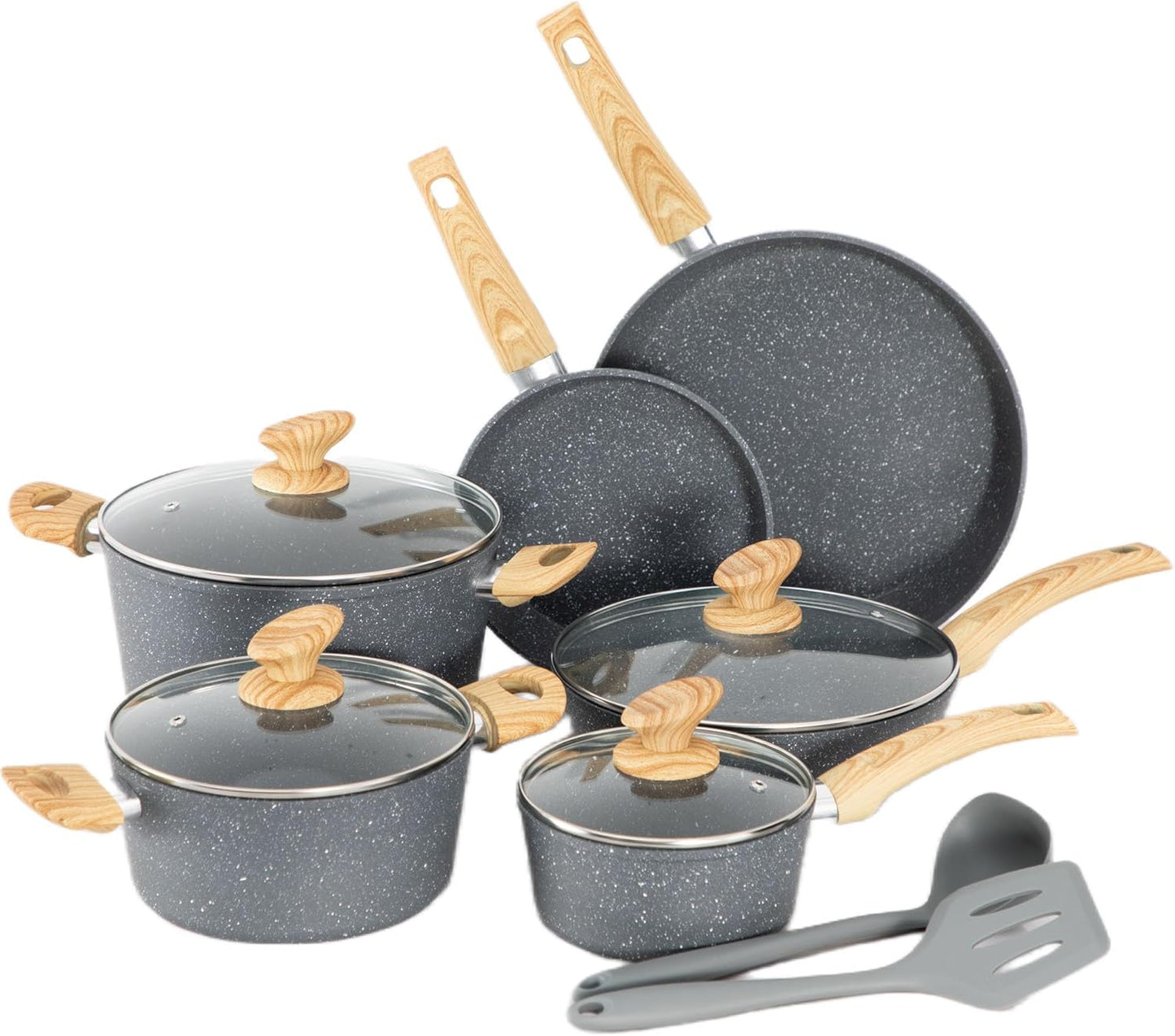 MAISON ARTS Pots and Pans Set Non Stick, 12 Piece Green Granite Kitchen Cookware Induction Compatible, Pot and Pan Sets for Cooking Nonstick