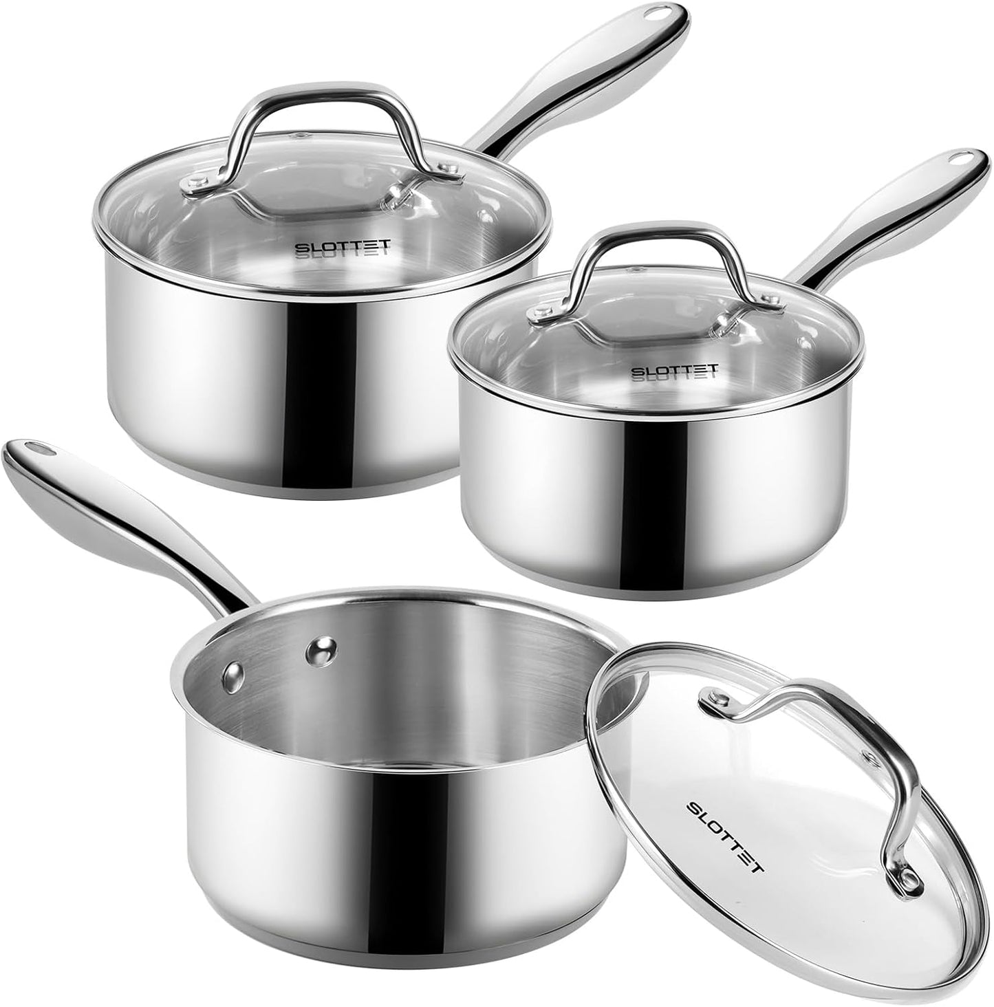 1Qt & 2Qt Stainless Steel Sauce Pan Set with Lid,4 Pcs Non Stick Saucepan,Small Kitchen Pots,Induction Compatible,PFOA FREE